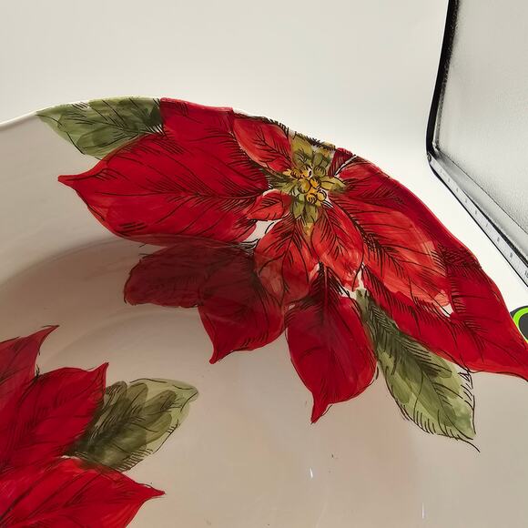 Maxcera Serving Bowl Sketch Poinsettia Holiday Ceramic 12in Festive Dinnerware - Picture 4 of 8